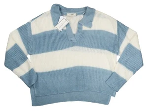 Maglione Juniors leggero collo a V a righe XL nuovo con etichette nebbia blu - Foto 1 di 1
