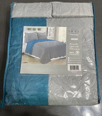 GLORY HOME DESIGN KING Sherry - 3 Piece - Solid Reversible Quilt Set - Grey - Image 1 of 4