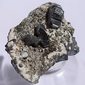 Bournonite Crystal Mineral Specimen with Pyrite Cogwheel shape from Bolivia - Picture 1 of 12