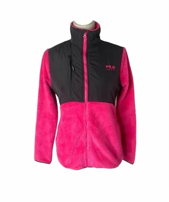Chaqueta Sherpa Fila Mujer Talla Pequeña Rosa y Negra Ligera Cremallera Completa Foto 1 de 4