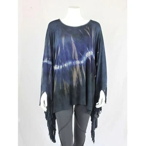Poncho Tie-Dye Fransen blau-braun Muster 04 Jersey - Picture 1 of 4