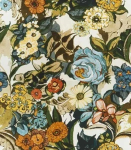 Vervain Full Coverage Floral Cotton Print Fabric- Secret Garden / Azure 3.65 yds - Picture 1 of 6