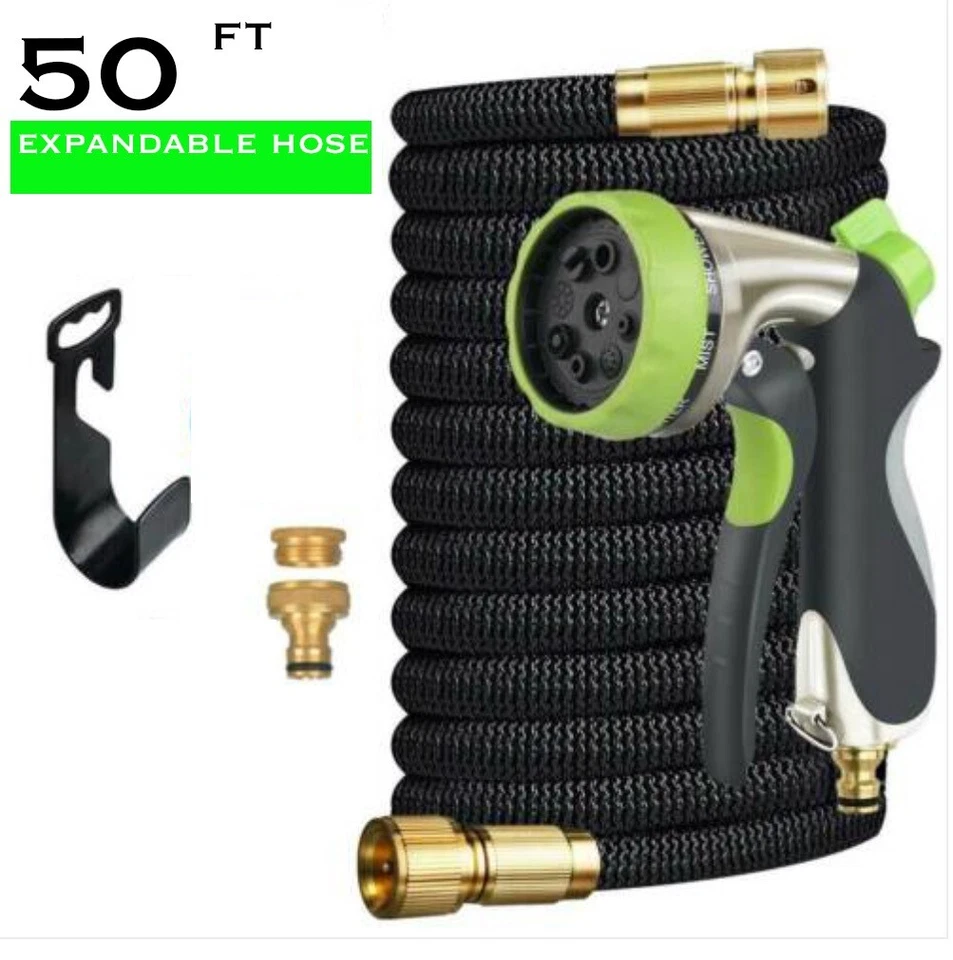 Garden Hose 50 Feet Retractable Expandable Magic Pipe + Spray Gun 3750 D Fabric - Image 1 of 4