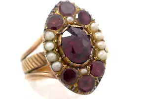 Größe 56 Ring 375 GOLD 9 Karat Rotgold Art Deco Perle pearl Granat G1868/24 - Bild 1 von 7