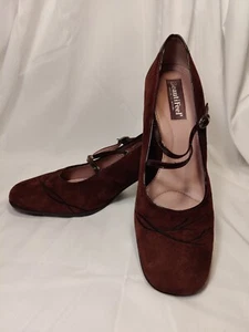 Scarpe da donna beautifeel décolleté tacchi Maryjanes donna taglia 38 US 7 marroni pelle scamosciata toppa - Foto 1 di 16
