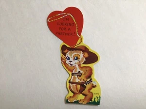 Vintage Die Cut Valentine’s Day Greeting Card Partner Lasso Rope Cowboy ~755A - Picture 1 of 1