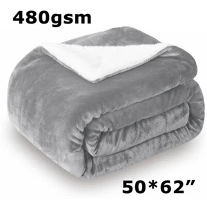 Large Sherpa Fleece Blanket 480 Gsm Super Soft Reversible Warm Sofa Bed Throws - Picture 1 of 15