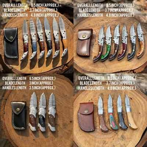 Professional Handmade Damascus Folding knife Lot of 19 Pieces With Leather Cover - Imagen 1 de 5