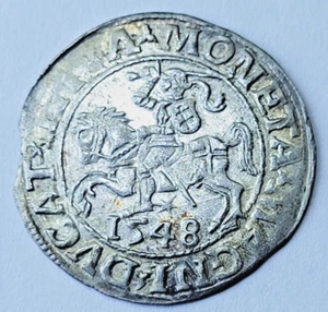 LITUANIA / POLONIA 1548 ARGENTO MEZZO GROSCHEN CAVALIERE E AQUILA - Foto 1 di 10