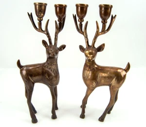2er Set Vintage Messing Rentier Kerzenständer Kerzenleuchter Hirschbock - Bild 1 von 7