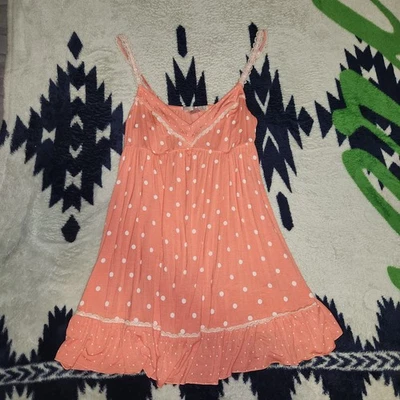 [M] Vintage Victoria's Secret Babydoll Slip Chemise Dress Orange Polka Dot Y2K - Image 1 of 4