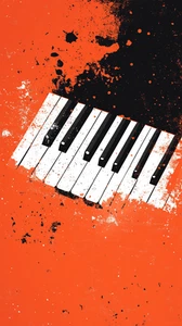 Canvas Art Orange Abstract Piano With Black Splashes Wall Picture Poster Print - Picture 1 of 22