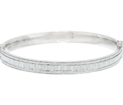 Italian Silver Sterling Small Baguette Style Pave’ Glitter Hinged Bangle - Image 1 of 4
