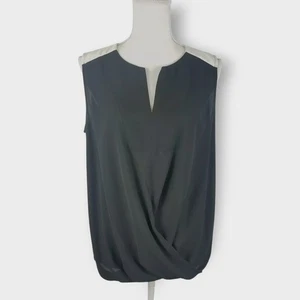 Blusa Pleione scollo V senza maniche drappeggiata nera bianca leggera da lavoro taglia large - Foto 1 di 8