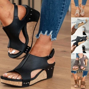 Women's Wedge Sandals Comfort Peep Toe Platform Ladies Anti-Slip Summer Shoes UK - Picture 1 of 30
