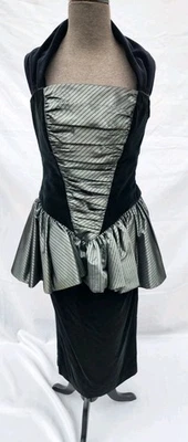 Vestido de cóctel vintage Barboglio Cristina Jan negro/gris peplum años 80 talla 6 Foto 1 de 4