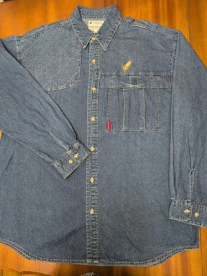 Camisa de caza utilitaria vintage Columbia para hombre XL de mezclilla parche de tiro pesca con mosca  Foto 1 de 4