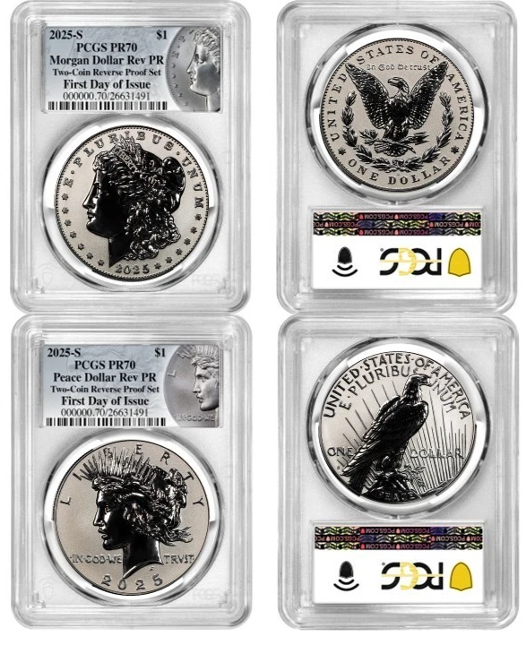2025 S Morgan & Peace Silver Dollar $1 Reverse Proof PCGS PR70 FDOI #763 Presale - Image 1 of 1