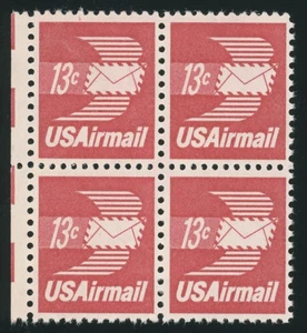 US Airmail - 1973 Winged Airmail Envelope 13c - SC# C79 Plate Block of 4 MNH OG - Picture 1 of 2