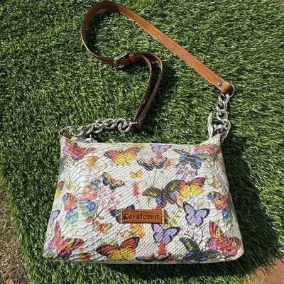 Cartera de cuero Cavalcanti pintada a mano con estampado de mariposas de piel de serpiente Bolso Italia Foto 1 de 4