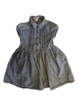 DKNY Girl’s Denim Ruffled Snap Up Dress - 3T - Image 1 of 4