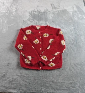 Vintage Eddie Bauer Pullover Damen klein rot Cardigan Leinen Baumwolle Gänseblümchen Blumen Strick - Bild 1 von 13