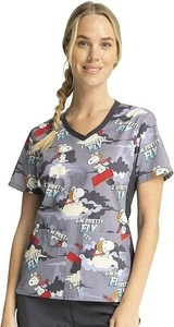 Tooniforms Women Scrubs Top V-Neck Knit Panel TF636, XS, Beagle Patrol - Picture 1 of 3