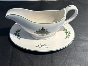 Spode Árbol de Navidad Gravy Barco y Plato - Imagen 1 de 6