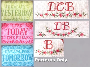 Treasure Yesterday LiveToday Dream Tomorrow Floral Monogram KREUZSTICHMUSTER - Bild 1 von 13