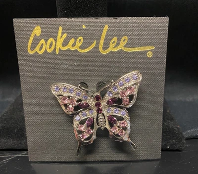 Broche Pin Mariposa Cookie Lee Cristal Genuino Rosa Púrpura Tono Plata Nuevo con Etiquetas Foto 1 de 3