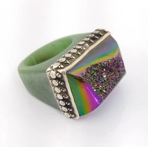 Amy Kahn Russell Sterlingsilber lila druzy grüner Aventurin Stein Ringgröße 8 - Bild 1 von 7