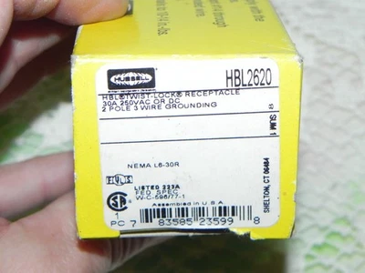 Hubbell HBL2620 Twist Lock Receptacle 30AMP 250VAC or DC 2 Pole 3 Wire Grounding - Image 1 of 4