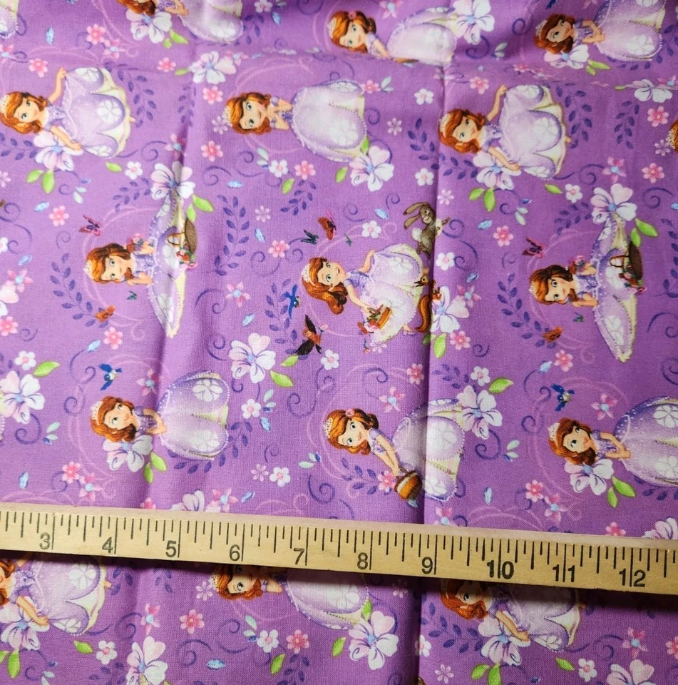 Disney Princess Sofia the First Purple Cotton Craft Sewing Fabric 13.5 inches - Image 1 of 1