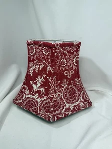 French Square Bell Shaped Country Toile Fabric Red Custom Lamp Shade 8x11 Signed - Picture 1 of 7