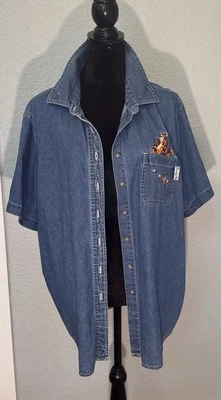 Camisa Disney Pooh Denim Abotonada Tigger Bordada Manga Larga De Colección 100% Algodón Foto 1 de 4