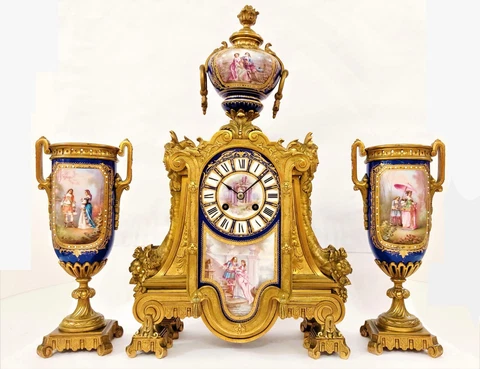 ANTIQUE FIGURAL ORMOLU BRONZE SEVRES GARNITURE FRENCH CLOCK  BARBEDIENNE & SEVIN Cover