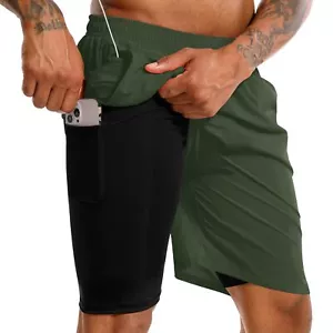 Men's 2 in 1 Running Shorts 7" Quick Dry Gym Athletic Workout Shorts for Men ... - Picture 1 of 6