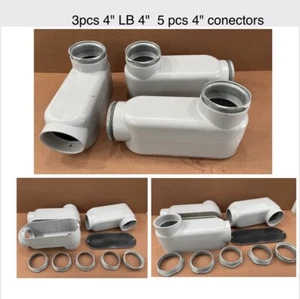 3 pcs E 121488 4" LB Conduit With Cover with 4" rings conectors 5 pcs total 8 pc - Picture 1 of 10