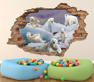 White Bears 3D Wall Decal, Polar Bear Removable Wall Sticker, Wild Nature