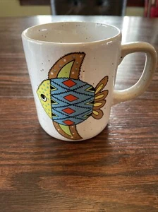 Vintage Stoneware Coffee Tea Mug Cup Speckled Fish Japan - Picture 1 of 6