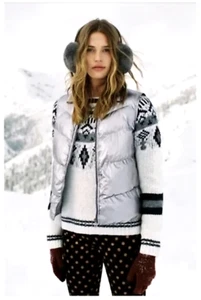 Anthropologie Silver Metallic Spacesuit Puffer Vest Zip Pockets Warm Cozy Sz L - Picture 1 of 10