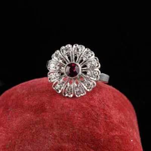 Stunning Art Deco Engagement Cluster Ring With A Ruby Center Surrounded By CZ - Picture 1 of 7