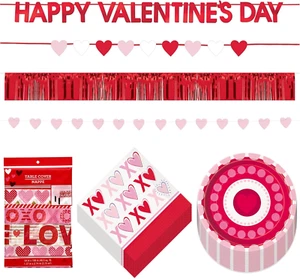 Valentinstag Party XOXO & Polka Dot Herz Papp Dessertteller, Servietten, Tisch - Bild 1 von 6