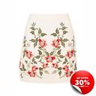 Topshop Ivory White Floral Summer Mini Skirt Red Embroidered Sizes 6 - 16