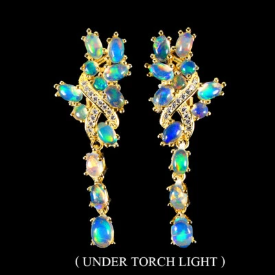 925 Orecchini Argento Sterling Ovale Opale di Fuoco 6x4mm Finto Cz Gemma Gioie - Immagine 1 di 4