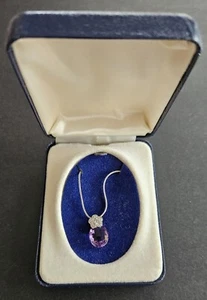 18ct White Gold Amethyst & 9 Diamond Pendant With 40 cm White Gold Chain - Picture 1 of 8