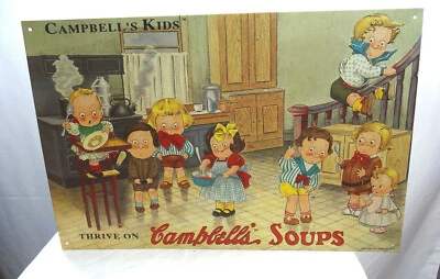 Campbell's Soup Sign Campbell's Kids Thrive on Campbell's Soups embossed tin adv - Image 1 of 4