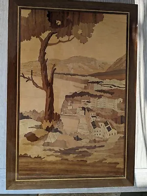 Italian Wooden Inlay Picture Of Sorrento. Excellent Condition • 4.99£