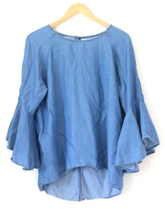 Blusa Top LC Lauren Conrad Mujer Talla Grande Cambray Manga Campana Dobladillo Alto Bajo - Imagen 1 de 7