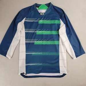 Oakley Camicia Uomo Piccola Blu Attiva Manica 3/4 Retro Centro Logo Jersey Maglia - Foto 1 di 13